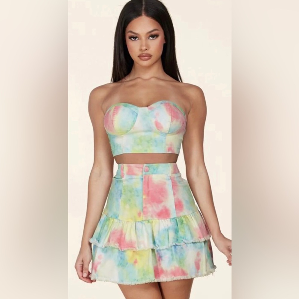 MULTI PRINT TWO PIECE SKIRT SET